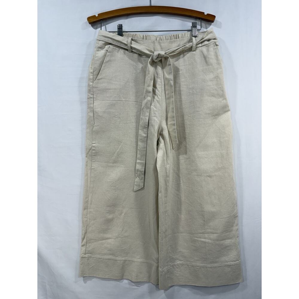 Joie Linen Blend Wide Leg Cropped Pants Size 4 Tropical Palm Leaf Leaves Pockets
